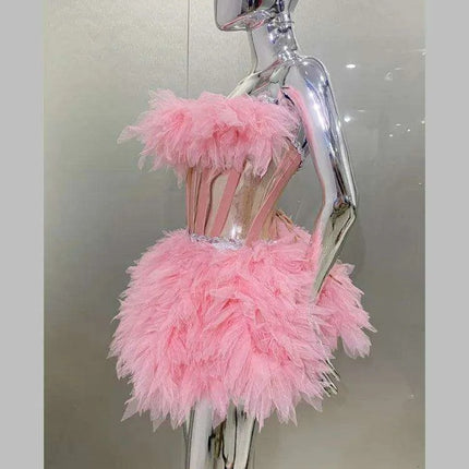 Charming Pink Lace-Up Mini Dress - Perfect for Celebrations and Events - Très Elite