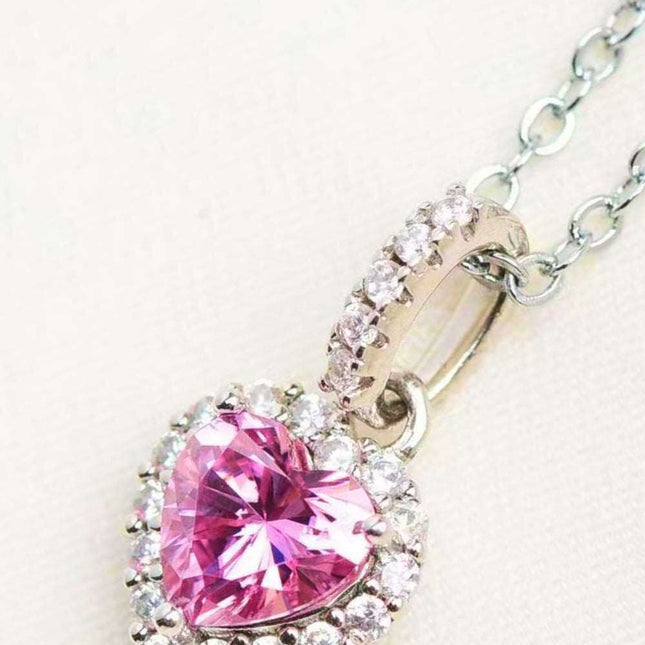 Charming Pink Moissanite Heart Pendant Necklace - A Touch of Timeless Romance
