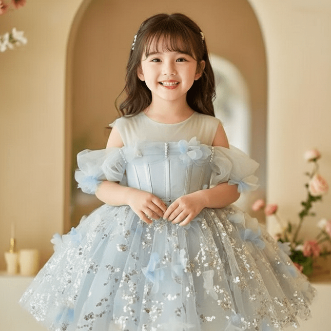 Charming Pink Princess Ball Gown for Girls - Ideal for Weddings, Birthdays, and Baptisms - A4134