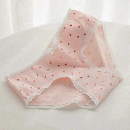 Charming Pink Strawberry Bow-Embellished Cotton Underwear for Women and Students - Très Elite