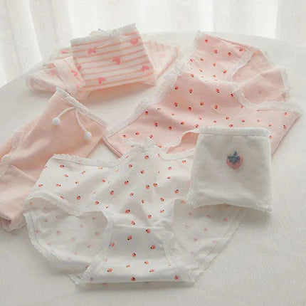 Charming Pink Strawberry Bow-Embellished Cotton Underwear for Women and Students - Très Elite