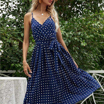 Charming Polka-Dot Lace-Up Midi Dress - Très Elite