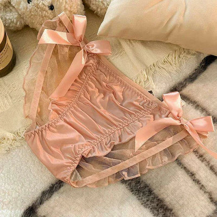 Charming Princess-Inspired Satin Lace Bow Women's Panties - Soft Ruffled Mesh Underwear for All-Day Comfort - Très Elite