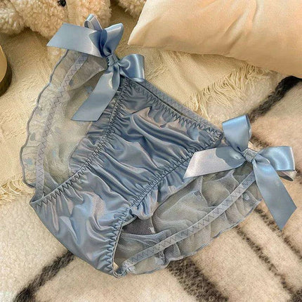Charming Princess-Inspired Satin Lace Bow Women's Panties - Soft Ruffled Mesh Underwear for All-Day Comfort - Très Elite