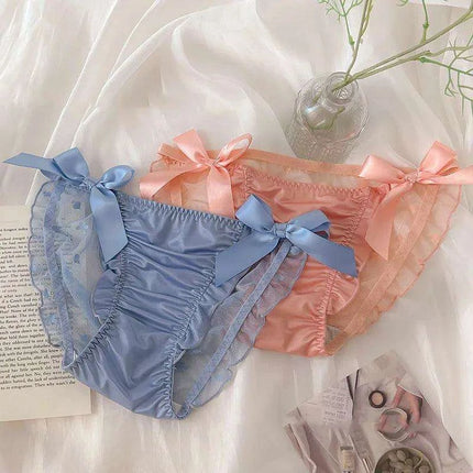 Charming Princess-Inspired Satin Lace Bow Women's Panties - Soft Ruffled Mesh Underwear for All-Day Comfort - Très Elite