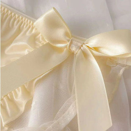 Charming Princess-Inspired Satin Lace Bow Women's Panties - Soft Ruffled Mesh Underwear for All-Day Comfort - Très Elite