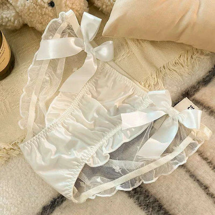 Charming Princess-Inspired Satin Lace Bow Women's Panties - Soft Ruffled Mesh Underwear for All-Day Comfort - Très Elite