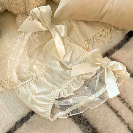 Charming Princess-Inspired Satin Lace Bow Women's Panties - Soft Ruffled Mesh Underwear for All-Day Comfort - Très Elite