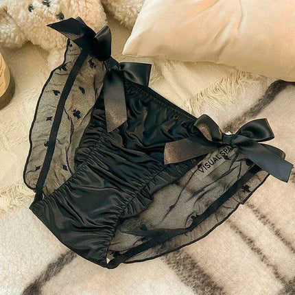 Charming Princess-Inspired Satin Lace Bow Women's Panties - Soft Ruffled Mesh Underwear for All-Day Comfort - Très Elite