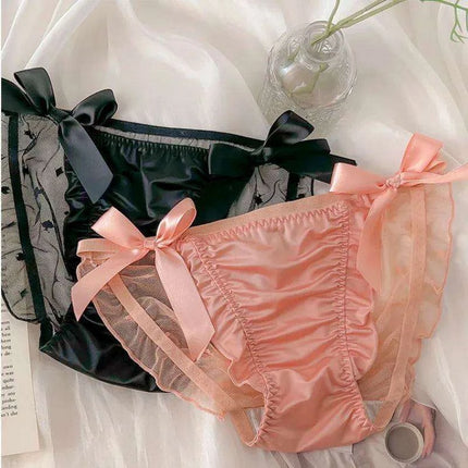 Charming Princess-Inspired Satin Lace Bow Women's Panties - Soft Ruffled Mesh Underwear for All-Day Comfort - Très Elite