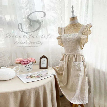 Charming Retro Floral Cotton-Linen Apron Dress for Women..