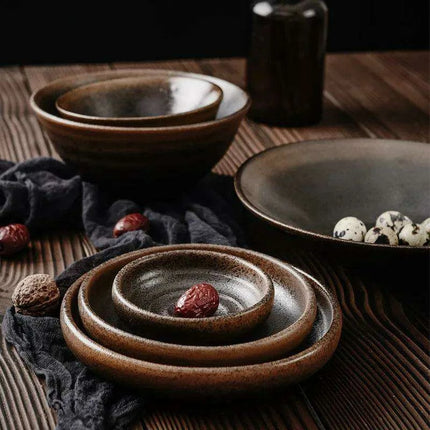 Charming Retro Japanese Stoneware Tableware Set: Ideal Bowls and Plates for Noodles, Soups, and Desserts - Très Elite