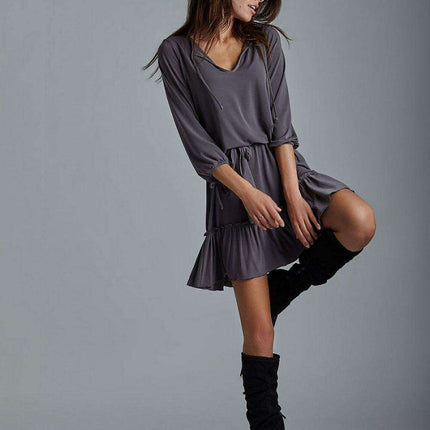 Charming Ruffle Hem Daydress European Casual Everyday Wear - Très Elite