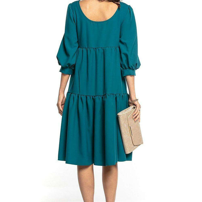 Charming Ruffled Boatneck Flare Dress