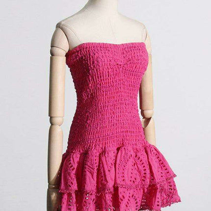 Charming Ruffled Hollow Embroidered A-Line Dress - Très Elite