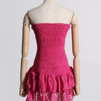 Charming Ruffled Hollow Embroidered A-Line Dress - Très Elite