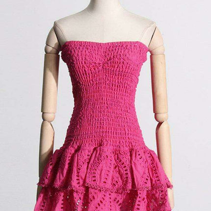 Charming Ruffled Hollow Embroidered A-Line Dress - Très Elite