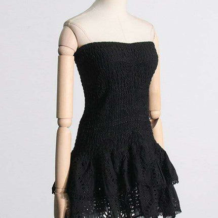 Charming Ruffled Hollow Embroidered A-Line Dress - Très Elite