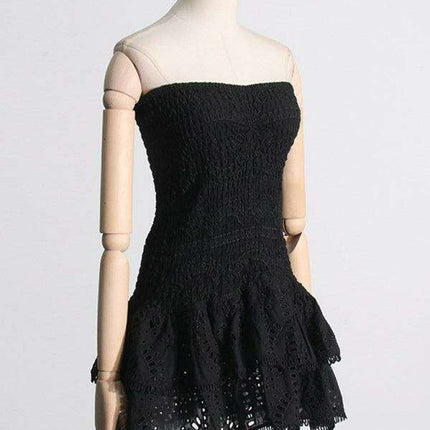 Charming Ruffled Hollow Embroidered A-Line Dress - Très Elite