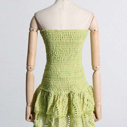 Charming Ruffled Hollow Embroidered A-Line Dress - Très Elite