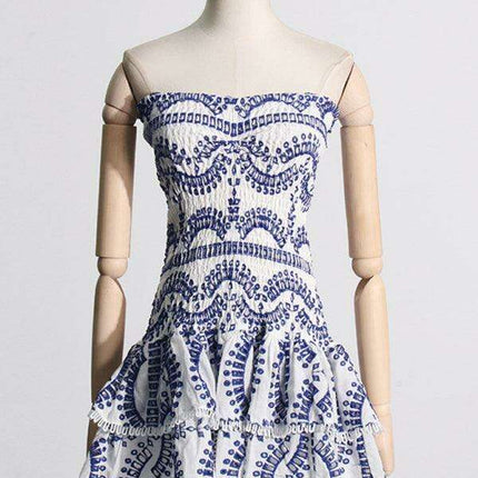 Charming Ruffled Hollow Embroidered A-Line Dress - Très Elite