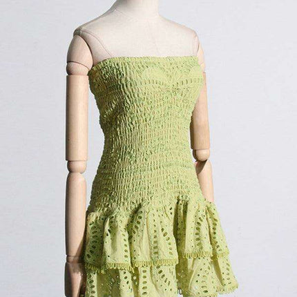 Charming Ruffled Hollow Embroidered A-Line Dress - Très Elite