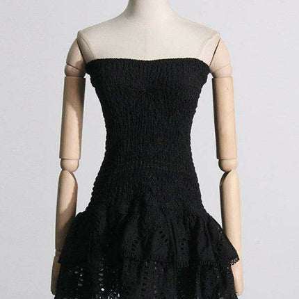 Charming Ruffled Hollow Embroidered A-Line Dress - Très Elite