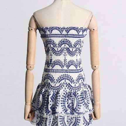 Charming Ruffled Hollow Embroidered A-Line Dress - Très Elite