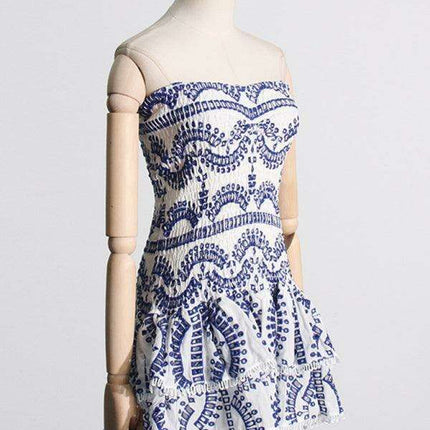 Charming Ruffled Hollow Embroidered A-Line Dress - Très Elite