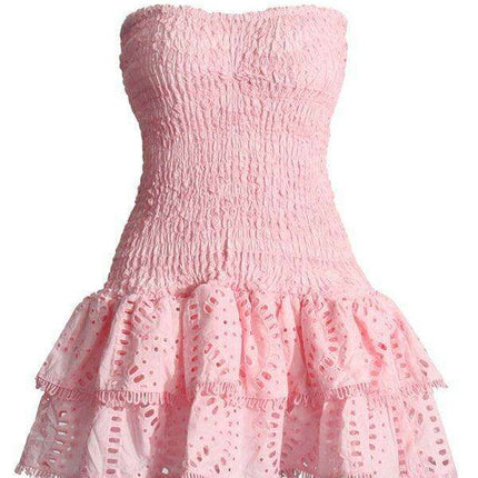 Charming Ruffled Hollow Embroidered A-Line Dress - Très Elite