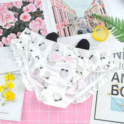 Charming Ruffled Satin Heart Print Panties for Women - Delightfully Cute Seamless Underwear - Très Elite