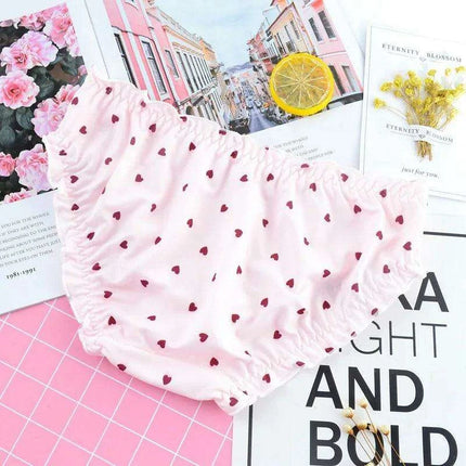 Charming Ruffled Satin Heart Print Panties for Women - Delightfully Cute Seamless Underwear - Très Elite