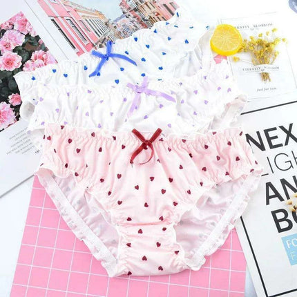 Charming Ruffled Satin Heart Print Panties for Women - Delightfully Cute Seamless Underwear - Très Elite