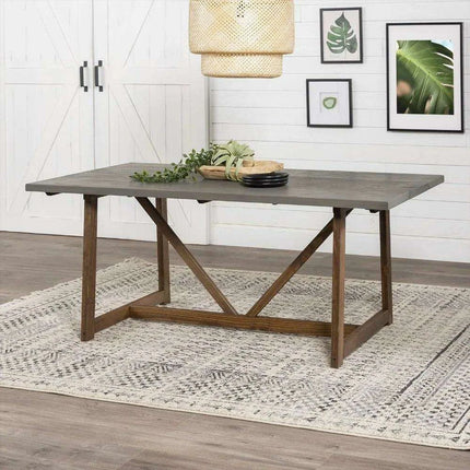 Charming Rustic Farmhouse Solid Pine Wood Dining Table - 72 Inch Modern Design in Grey/Brown for 6 Guests - 150 lbs Capacity - Très Elite