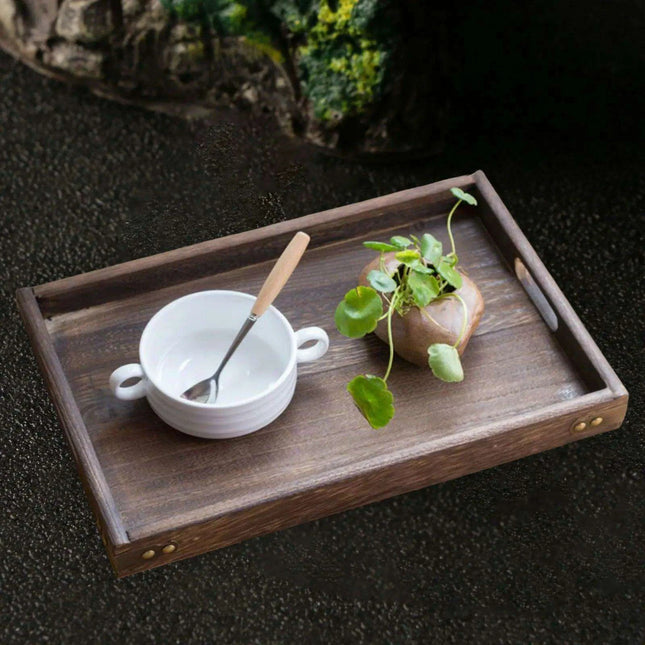 Charming Rustic Wood Serving Tray with Comfortable Handles - Ideal Multi-Purpose Centerpiece for Every Gathering