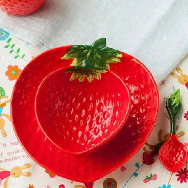 Charming Strawberry-Inspired Kids' Ceramic Dining Collection for Fun Mealtimes