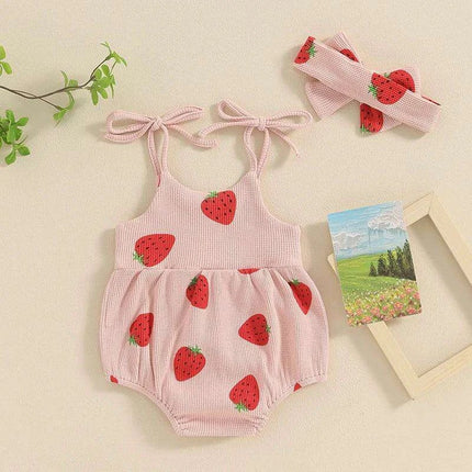 Charming Strawberry Print Summer Romper and Headband Set for Baby Girls (3-24 Months) - Très Elite