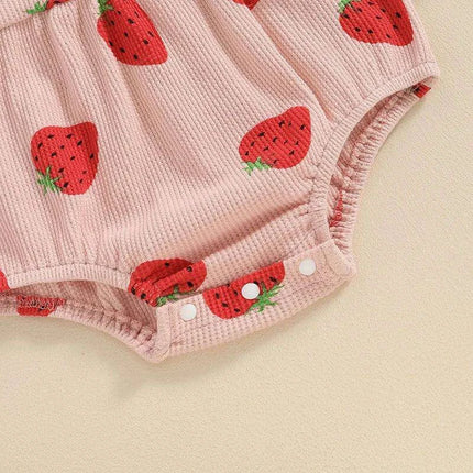Charming Strawberry Print Summer Romper and Headband Set for Baby Girls (3-24 Months) - Très Elite
