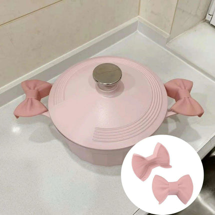 Charming Tiny Bow-Designed Heat-Resistant Silicone Oven Mitts - Set of 2 Mini Pot Holders for Safe Cooking - Très Elite