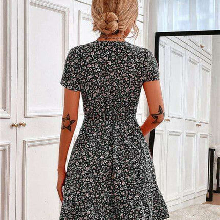 Charming V-Neck Printed Swing Dress for Women - Très Elite