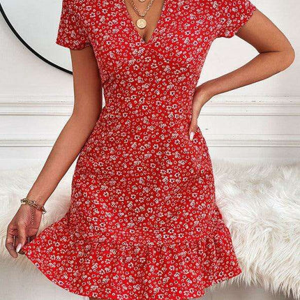 Charming V-Neck Printed Swing Dress for Women - Très Elite