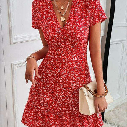 Charming V-Neck Printed Swing Dress for Women - Très Elite