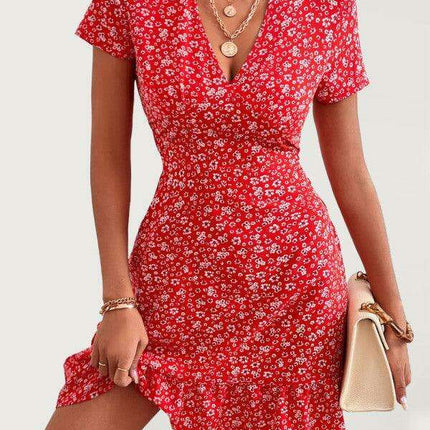 Charming V-Neck Printed Swing Dress for Women