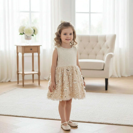 Charming Velvet A-Line Sleeveless Dress in Radiant White for Girls - Perfect for Winter Weddings and Festive Celebrations - Très Elite