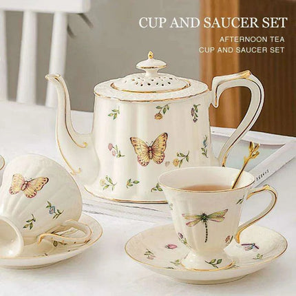 Charming Vintage-Inspired Butterfly Bone China Tea and Coffee Set - Très Elite