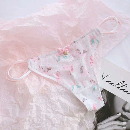 Charming Women's Sheer T-Back Thongs with Playful Strawberry and Cherry Print - Low-Waisted Seamless Sexy Underwear - Très Elite