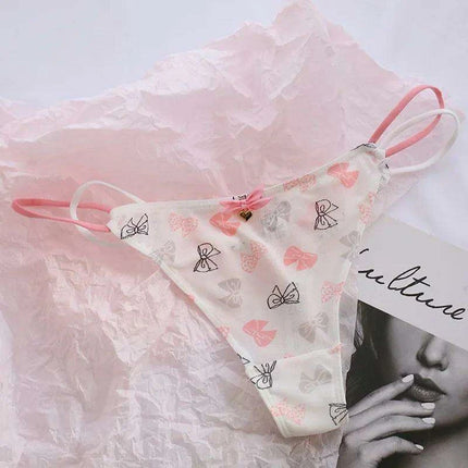 Charming Women's Sheer T-Back Thongs with Playful Strawberry and Cherry Print - Low-Waisted Seamless Sexy Underwear - Très Elite