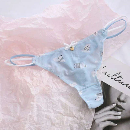 Charming Women's Sheer T-Back Thongs with Playful Strawberry and Cherry Print - Low-Waisted Seamless Sexy Underwear - Très Elite