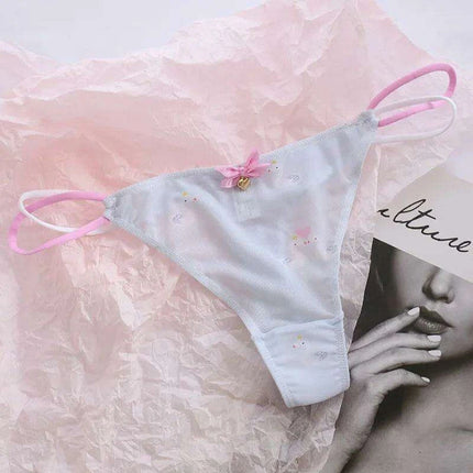 Charming Women's Sheer T-Back Thongs with Playful Strawberry and Cherry Print - Low-Waisted Seamless Sexy Underwear - Très Elite
