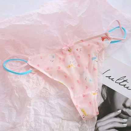 Charming Women's Sheer T-Back Thongs with Playful Strawberry and Cherry Print - Low-Waisted Seamless Sexy Underwear - Très Elite